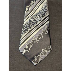 Karl Knox Mens Silver & Black Floral Stripe Necktie